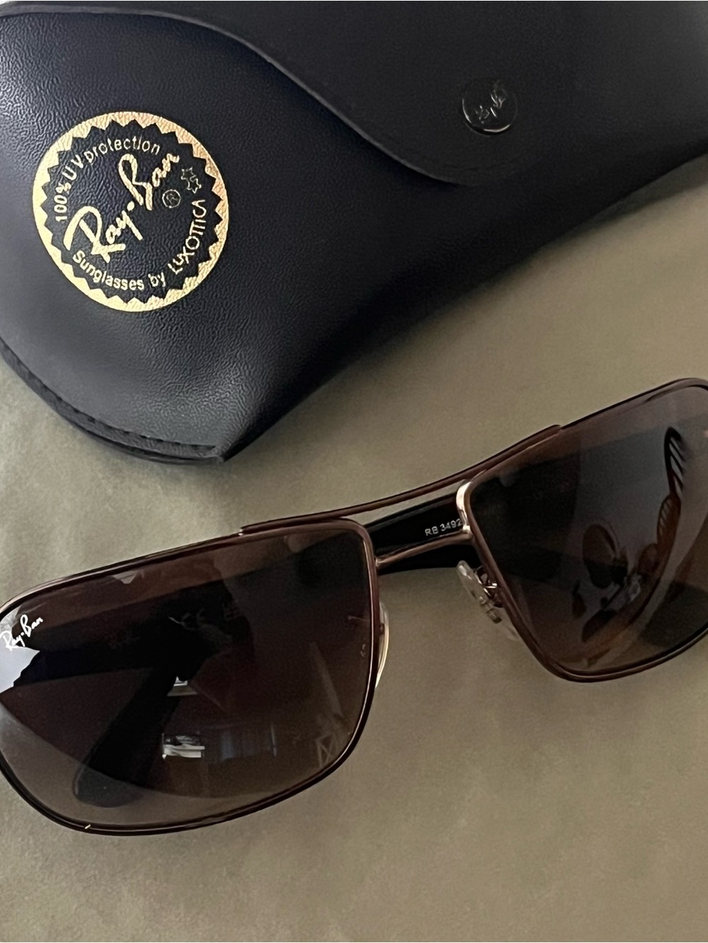 Ray-Ban Brown Metal Rectangle Sunglasses with Gradient Lenses